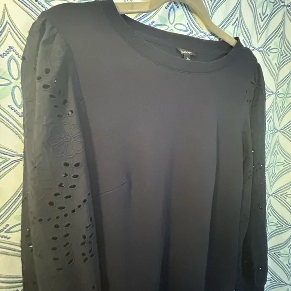 NWOT Talbots Navy Blue BEAUTIFUL Sheath Dress, Eyelet Detail Long Sleeves - Picture 3 of 14